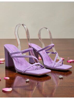 Purple Block Heel Sandals With Strappy Design Open Toe For Women